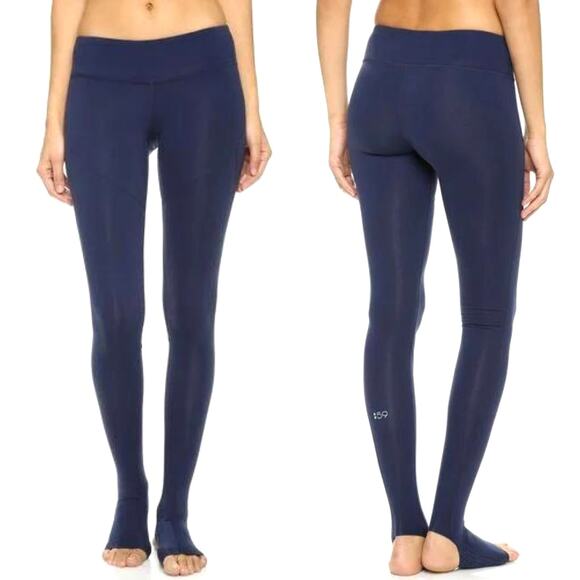 Splits59 Womens Navy Blue Mid Rise Tendu Grip Performance Stirrup Leggings - Picture 1 of 12